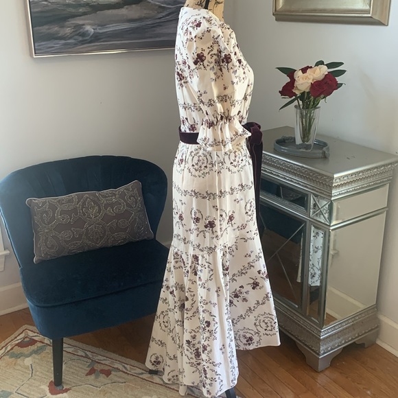 NICOLA BATHIE Antonio Melani Designer floral puff sleeve ivory purple dress  8 - Picture 7 of 15